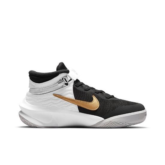 Nike Team Hustle D10 FlyEase GS Black White Metallic Gold DD7303-002