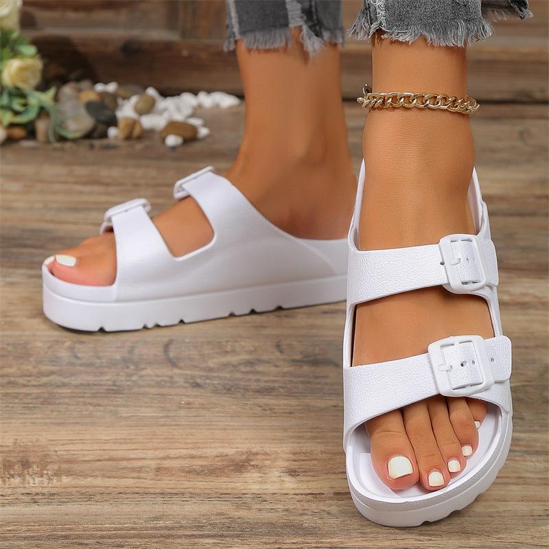 Summer Women's Thick Soled Slippers Outdoor Beach Sandals EVA Platform Flip Flops for House Slides Buckle Soft Thick Sole Sandals