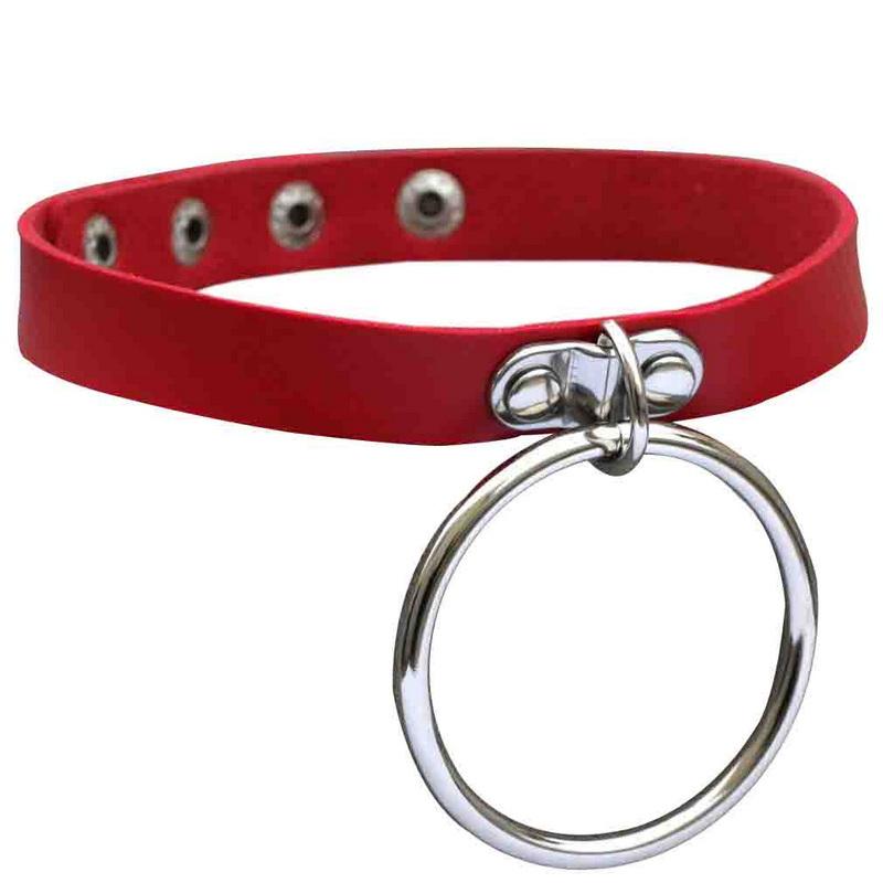 Sweetheart Vintage Punk Rock O Ring Spikes Pendant PU Leather Choker Collar Female Gothic Neckband Clavicle Necklace Adjustable for Women Men Jewelry