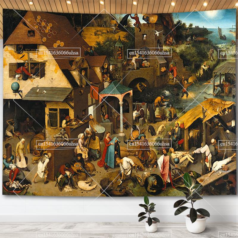 Hieronymus Bosch Garden Of Earthly Delights Tapestry Wall Art Decor Paintings Retro Tapestries Aesthetic Room Decoration Posters