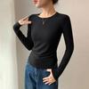 Women Bottom Tops Round Neck Long Sleeve Slim Fit Base Shirt Solid