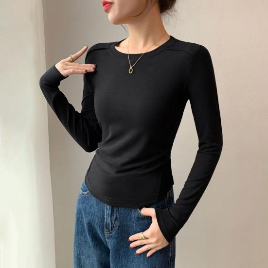 Женские базовые топы с круглым вырезом и длинным рукавом, облегающие, однотонные, мягкие эластичные пуловеры для повседневной носки