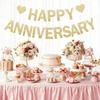 Happy Anniversary Glitter Banner - No DIY - Champagne Gold Happy Anniversary Decorations Banner for Romantic Wedding Birthday Party Decorations