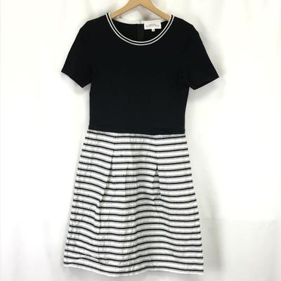 HANAE MORI / ALMA EN ROSE Платье-клеш до колена из смешанных материалов Женское M Черное Белое Япония(ИСПОЛЬЗОВАЛ)