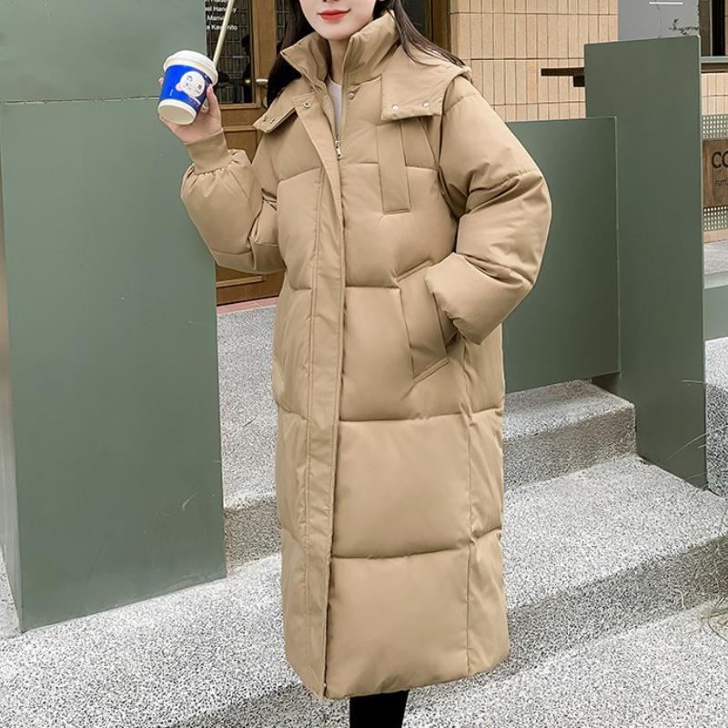 BITCED Long Down Jacket with Quilted Cotton Lining - Women's Loose-Fit Winter Coat - Thickened Cotton-Padded Outerwear