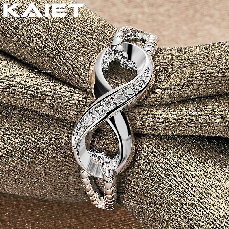 Кольцо 925 пробы из стерлингового серебра с инкрустацией кристаллами в виде 8-знака, размер 7-10, для женщин, модная бижутерия