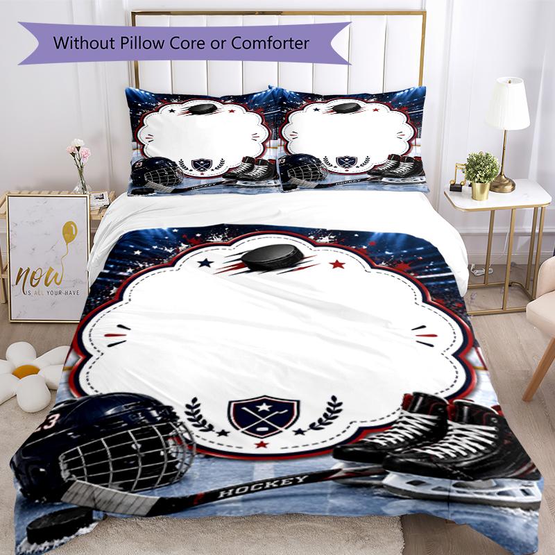 3pcs ice hockey Bedding Set Duvet Cover Closure Includes 1 Duvet Cover & 2 Pillowcases, Soft and Comfortable for All Seasons.