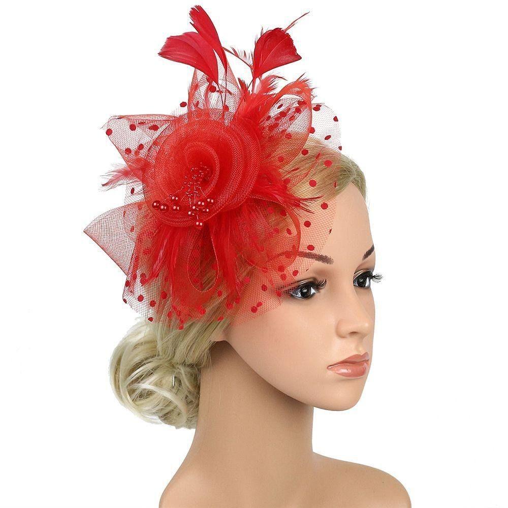 Polka Dot Feathers Fascinator Hat Elegant Bride Headdress Vintage Tea Party Mesh Hair Band Wedding