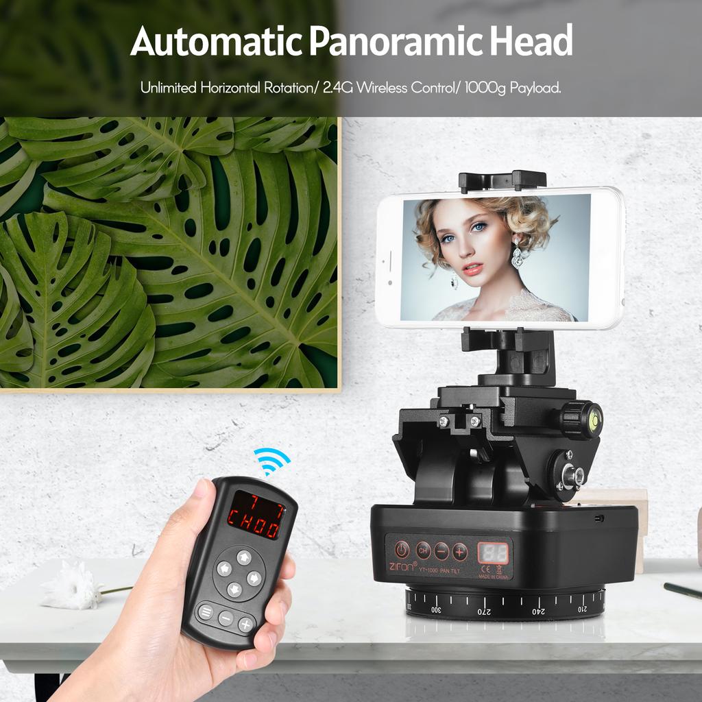 ZIFON YT-1000 2.4G Wireless Control Automatic Tripod Head 360 Degrees Rotatable Motorized Panoramic Head