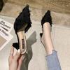 Sandals Black Slides Vintage Summer Feather Outside Woman Slippers Mules Shoes for Women 2024 Pointed Toe Heeled Shoe Clappers F
