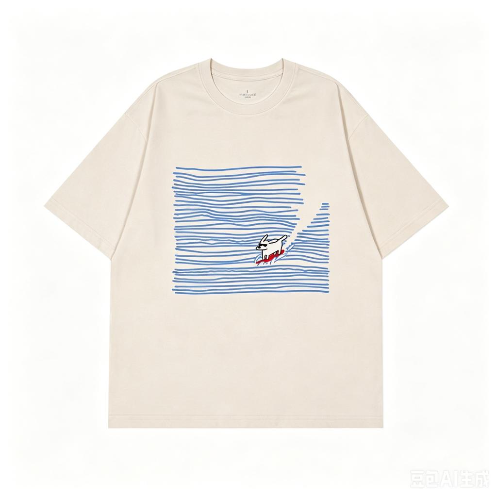 Artistic Blue Line Short Sleeve TShirt For Unisex And Unisex Summer Loose Puppy Surf Hand Painted Print Half Sleeve Top