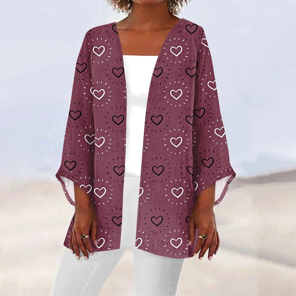 Women's Casual Fashion Printed Lightweight Medium Length Jacket Cardigan