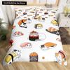 Japanese Sushi King Queen Duvet Cover Little Cat Bedding Set Novelty Cartoon Pet Animal Japan Food White Polyester Quilt Cover