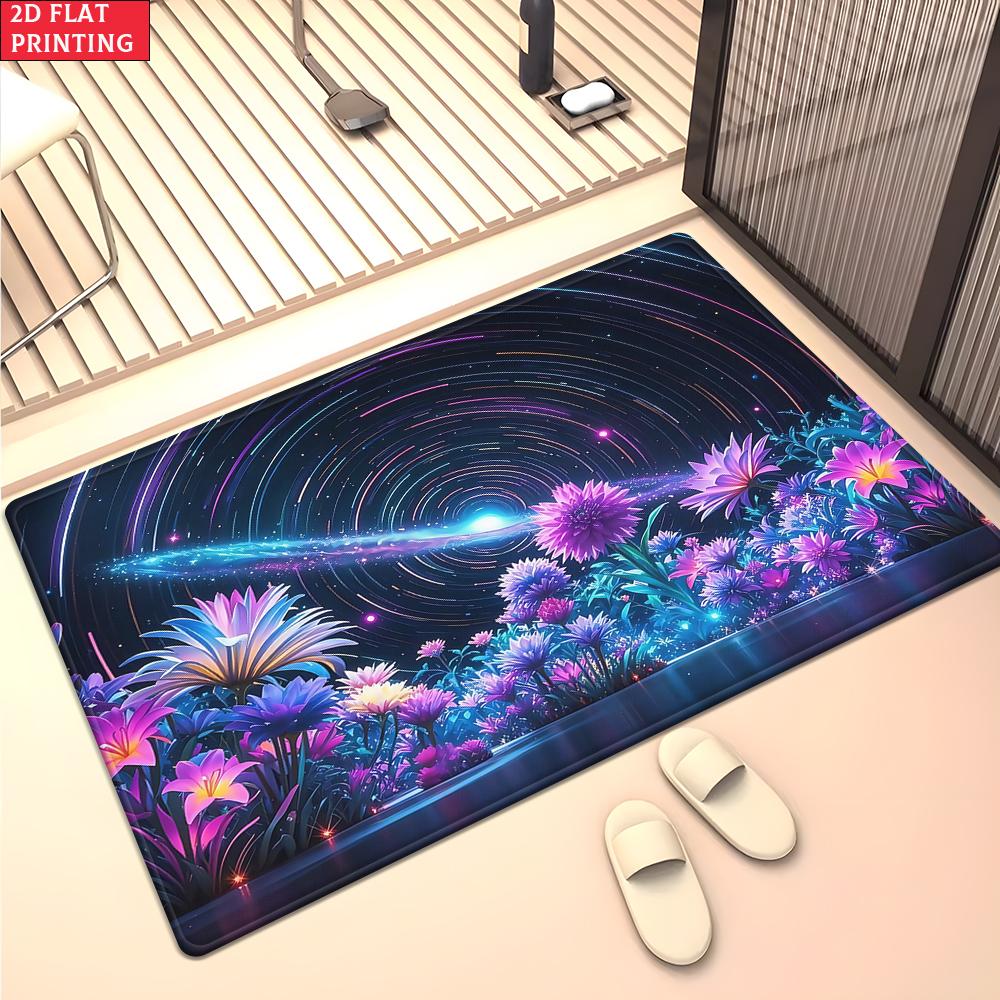 Aesthetic Butterfly Galaxy Floral Area Rug,Colorful Swirl Flower Carpet for Living Room, Boho Floor Mat for Bedroom Decor