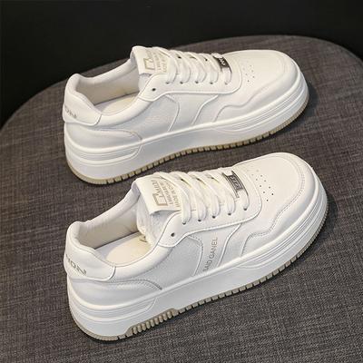 Кожаные белые туфли для детей, весна и осень, новые универсальные туфли на толстой подошве, увеличивающие рост, повседневная спортивная обувь для женщин