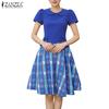 Women Doll Collar Casual Short Sleeve Print Patchwork Dress