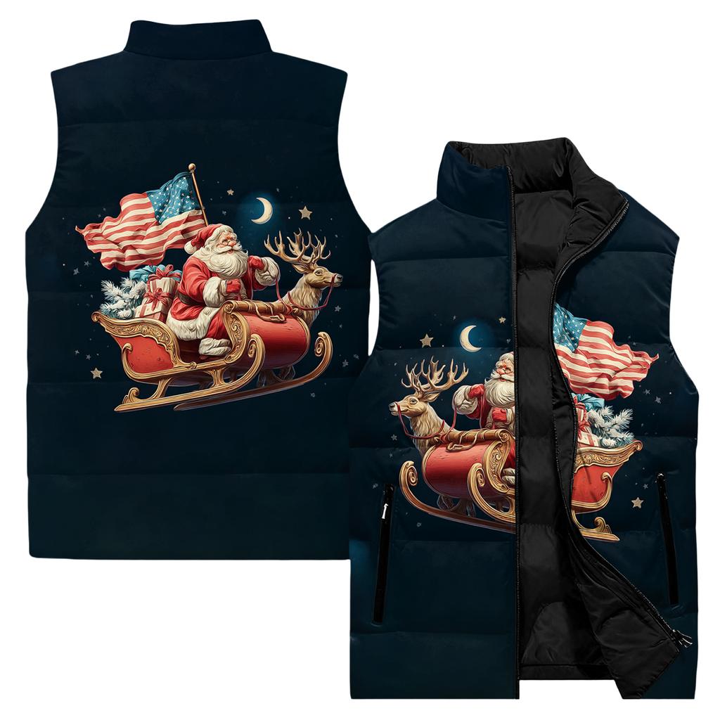 Men's Casual And Fashionable Sleeveless Vest, Solid-color Printed Cotton Jacket