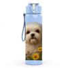 1PC White Puppy Daisy Floral Print 750ml Color Plastic Sports Water Bottle Leakproof Flip Straw Lid Suitable for Sports Office Home Use