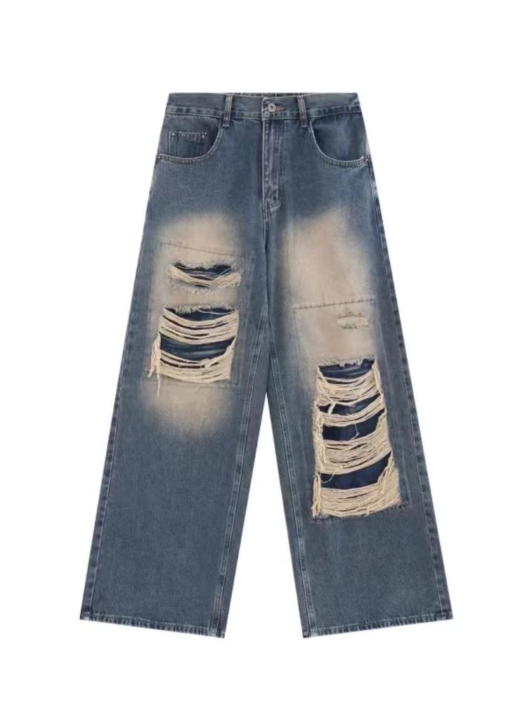 Готические черные джинсы с высокой талией, винтажные женские корейские модные уличные рваные брюки Y2k, женские повседневные широкие джинсовые брюки в стиле Харадзюку