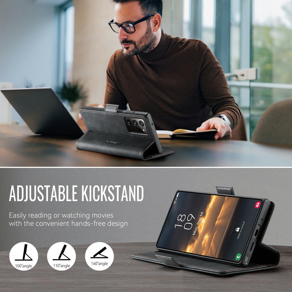 CASEME 033 Series For Samsung Galaxy Note20 Ultra 5G/Note20 Ultra Case RFID Blocking Wallet Stand Calf Texture Leather Phone Cover