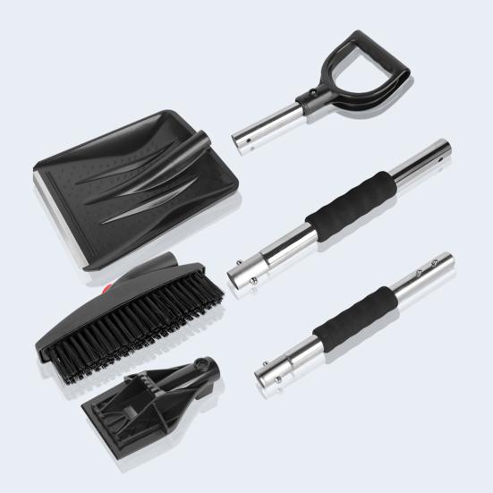 Лопата для снега с насадками 3 в 1, нейлоновая щетина, вращающаяся конструкция головки, простая установка, скребок для снега и льда с эргономичной ручкой