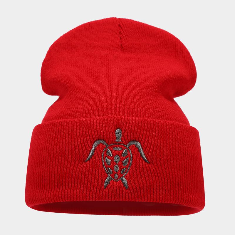 New autumn and winter personalized turtle embroidered knitted hat men's and women's fashion trend cold hat outdoor warm wool hat