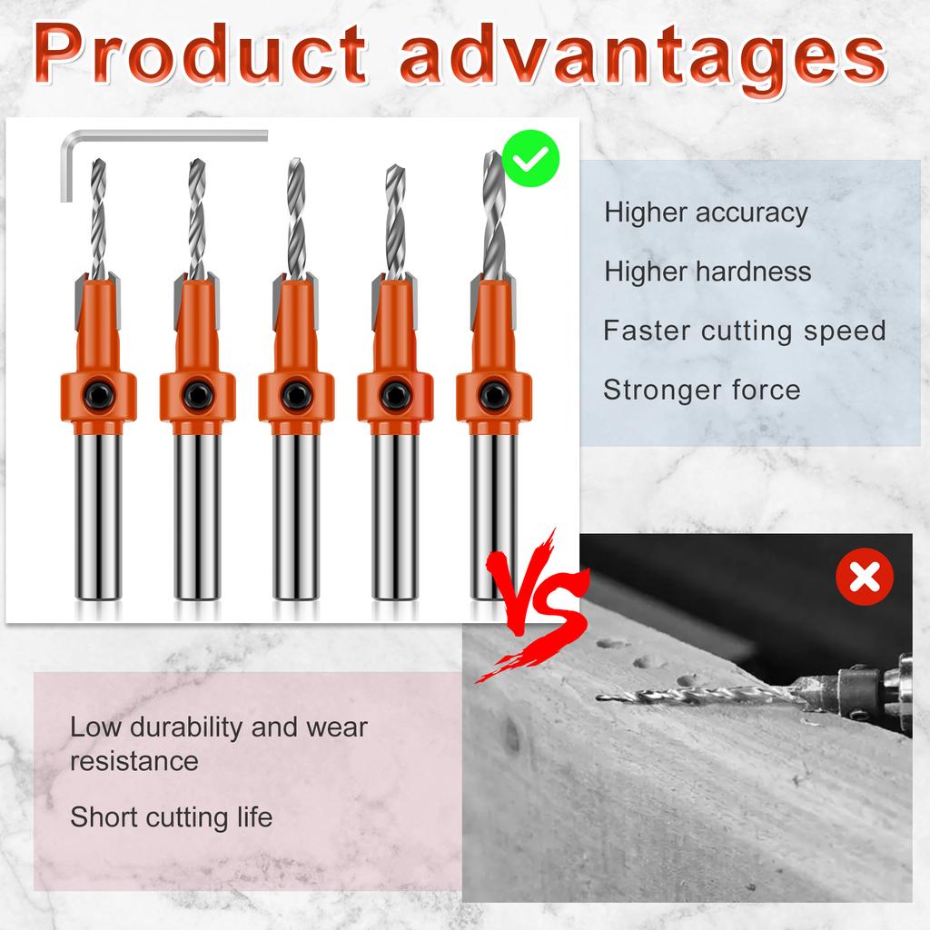 Countersink Drill Bit Set Woodworking Drilling Tool Drill Bit Kit Woodworking Tool with Hex Key for Wood PVC Plastic Soft Metal