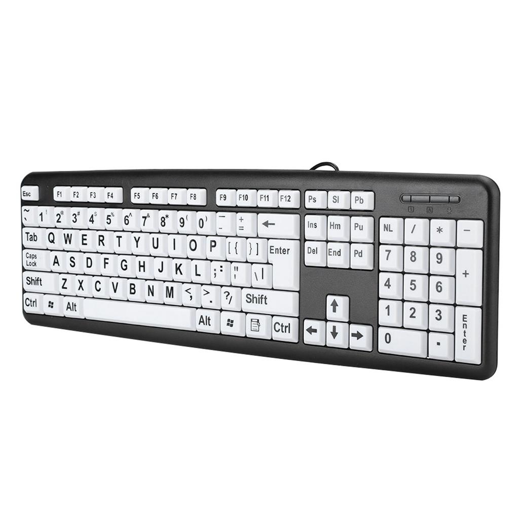 Черная клавиатура для слабовидящих, USB, проводная, клавиатура для пожилых людей с белыми большими клавишами, раскладка США QWERTY