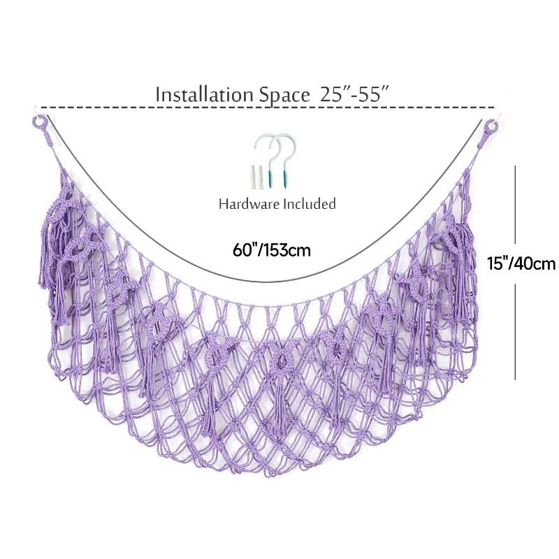 Plush Toy Wall Hanging Net with Tassels Bohemian Hanging Net Handmade Cotton Rope Kids Doll Hammock Organizer Nursery Playroom