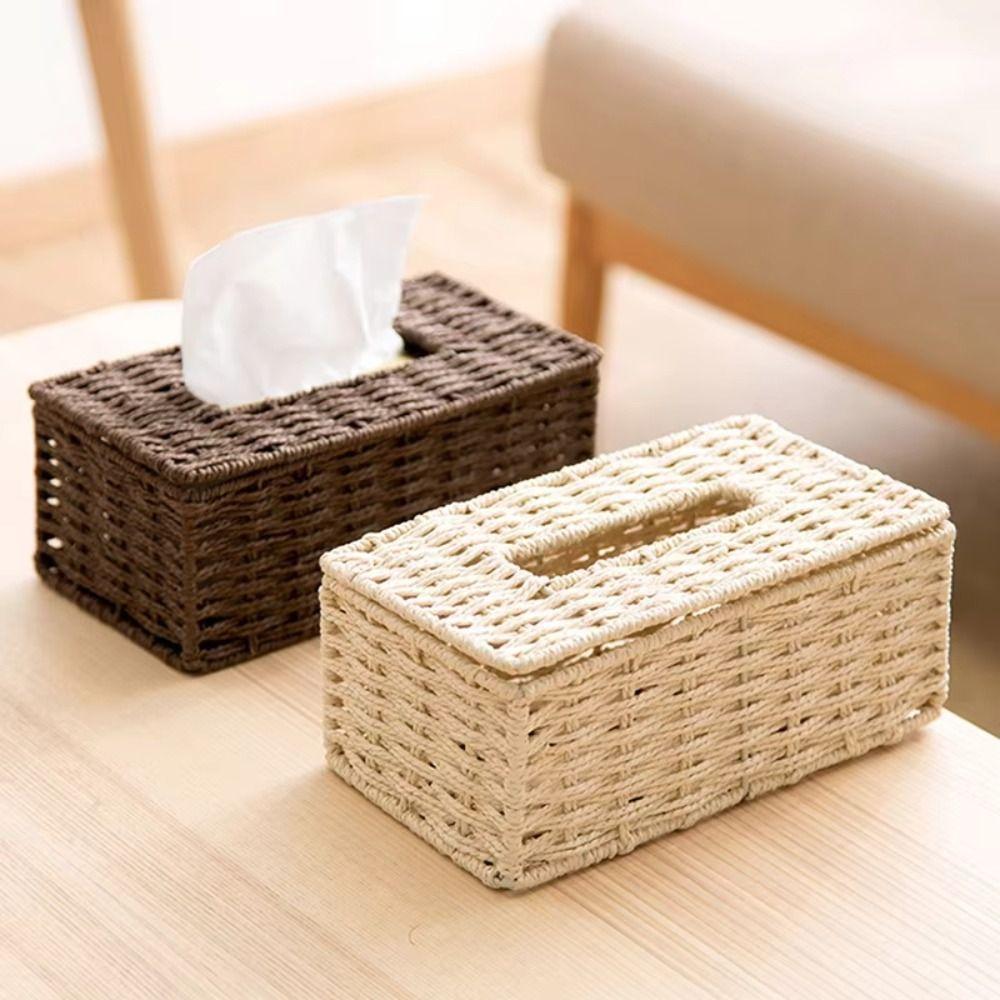 Hand Woven Rattan Woven Tissue Box Japanese Style Napkin Box Simple Napkin Holder Tea Table