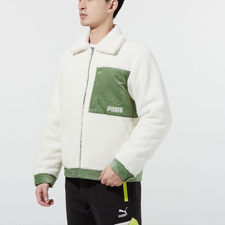 Puma Вельветовая куртка с вышитым логотипом на шнурке, двусторонняя, зеленая, мужская 534751-67