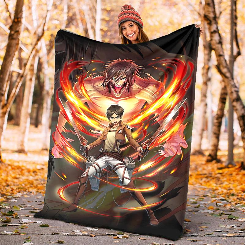 Eren & Mikasa Flannel Blanket Soft Warm All-Season Throw, Design for Camping, Car Travel, Hiking Sofa, Bed, Office Perfect Gift for Parties