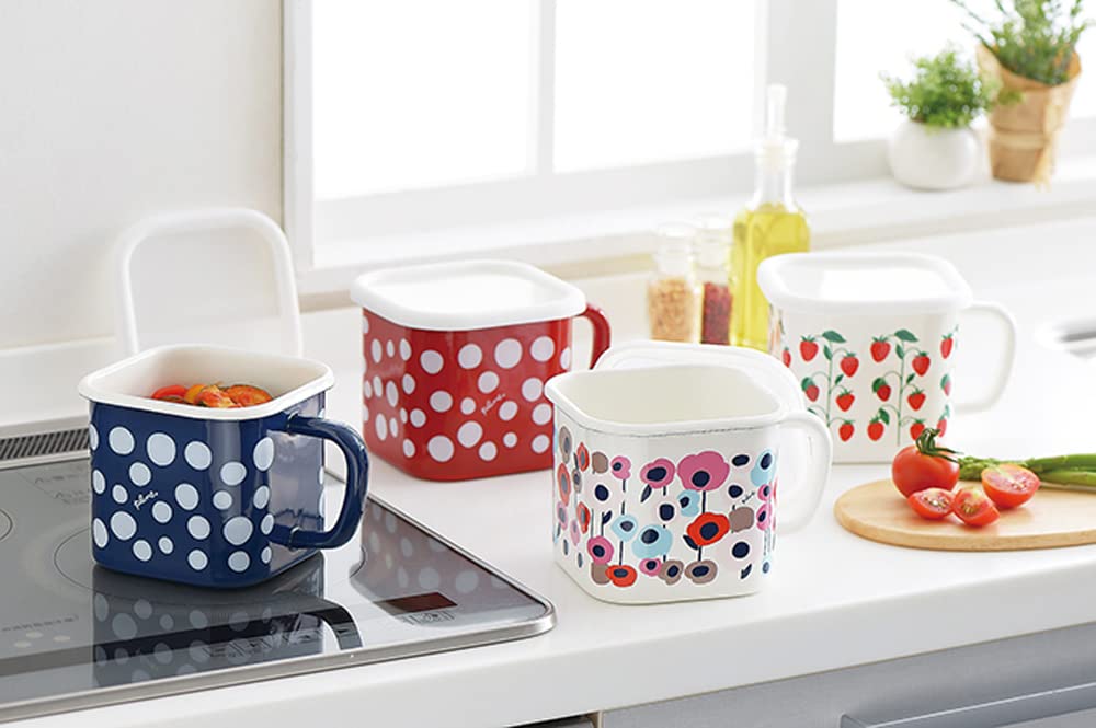 Tamahashi Storage Container Square Pot Enamel 1450ml Made In Japan Prune White OHANA YJ-822