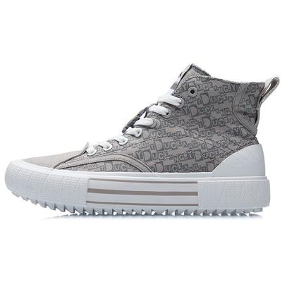 Li Ning Trendy Casual Non-Slip Wear Resistance Quick-Dry Lightweight High Top Skate Shoes Women sleeve sneakers Frost-Gray AGCR180-1