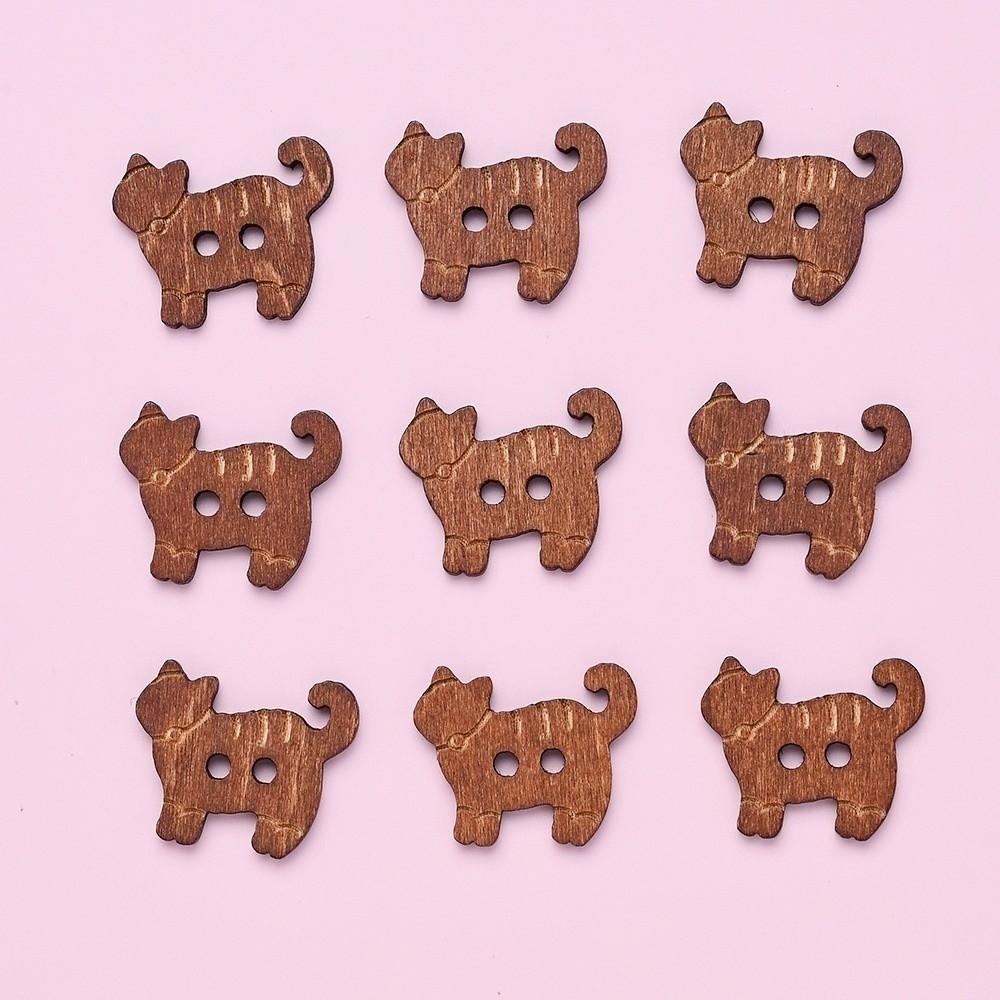 20 pcs Wooden Cat Shape Buttons 2 Holes Sewing Buttons Vintage Fish Buttons  Bags Hats