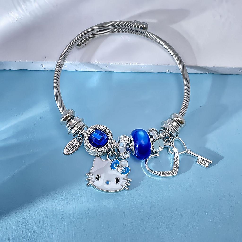 Розовый браслет Pandora Hello Kitty - Милый мультяшный кот, шарм-браслет, бижутерия