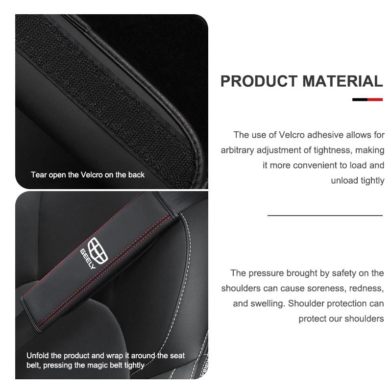 Leather Car Seat Belt Cover Shoulder Pad Interior Accessories For Geely Manjaro Coolray gx3 Geometry C Emgrand Atlas Tugella