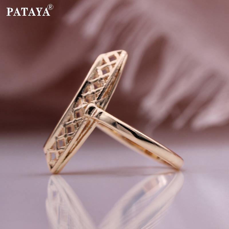PATAYA Глянцевые кольца женские цвета розового золота простое плетение полые кольца с ромбами Этническое свадебное кольцо в подарок