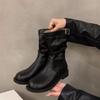 Short Boots, Women's Pile Boots, New Autumn and Winter Retro Round Toe Versatile Motorcycle Boots, Martin Boots