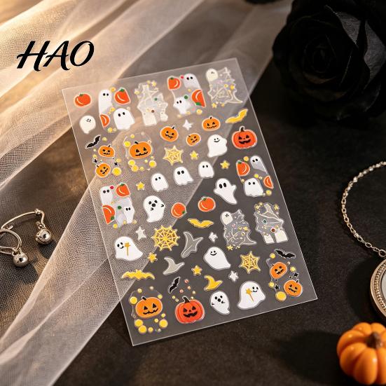 Decorative Nails Stickers Halloween Nail Art Stickers, Cartoon Pumpkin Ghost Bat Decals for Easy Application Manicure Accessories Decorations,