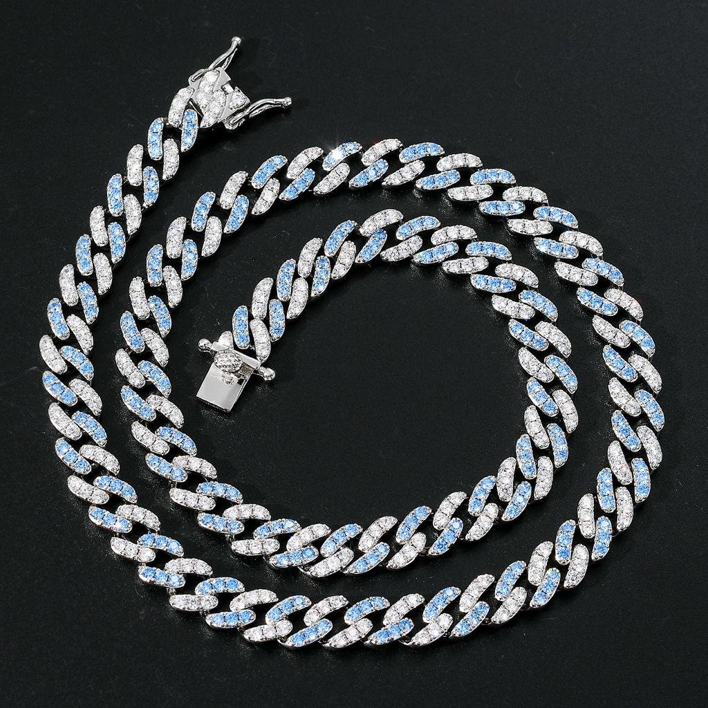 BES Fashion Personality Hip Hop 9 MM Miami Cuban Link Chain Necklace Iced Zircon Rhodium Plated Necklace for Party Jewelry Set