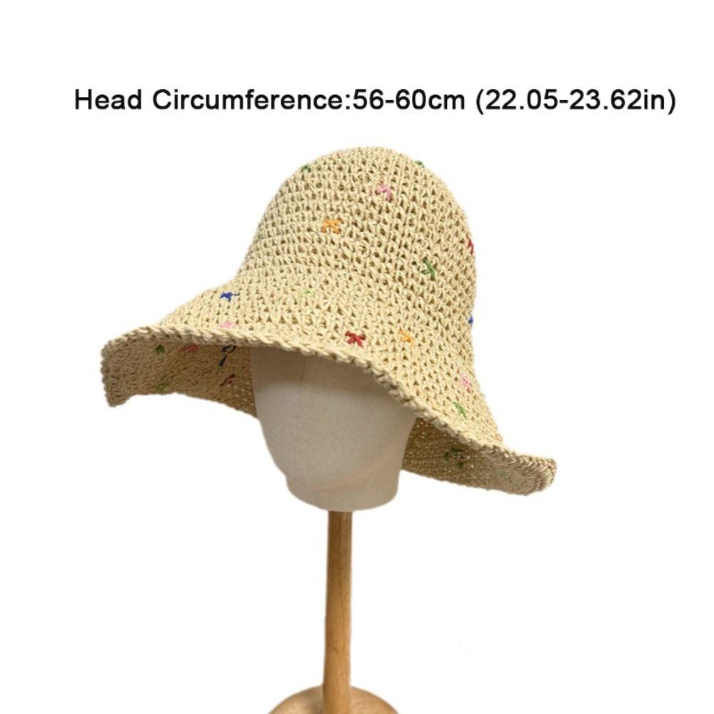 Foldable Sunscreen Straw Hat Colorful Bucket Cap Fashionable Panama Straw Hat Travel Accessory