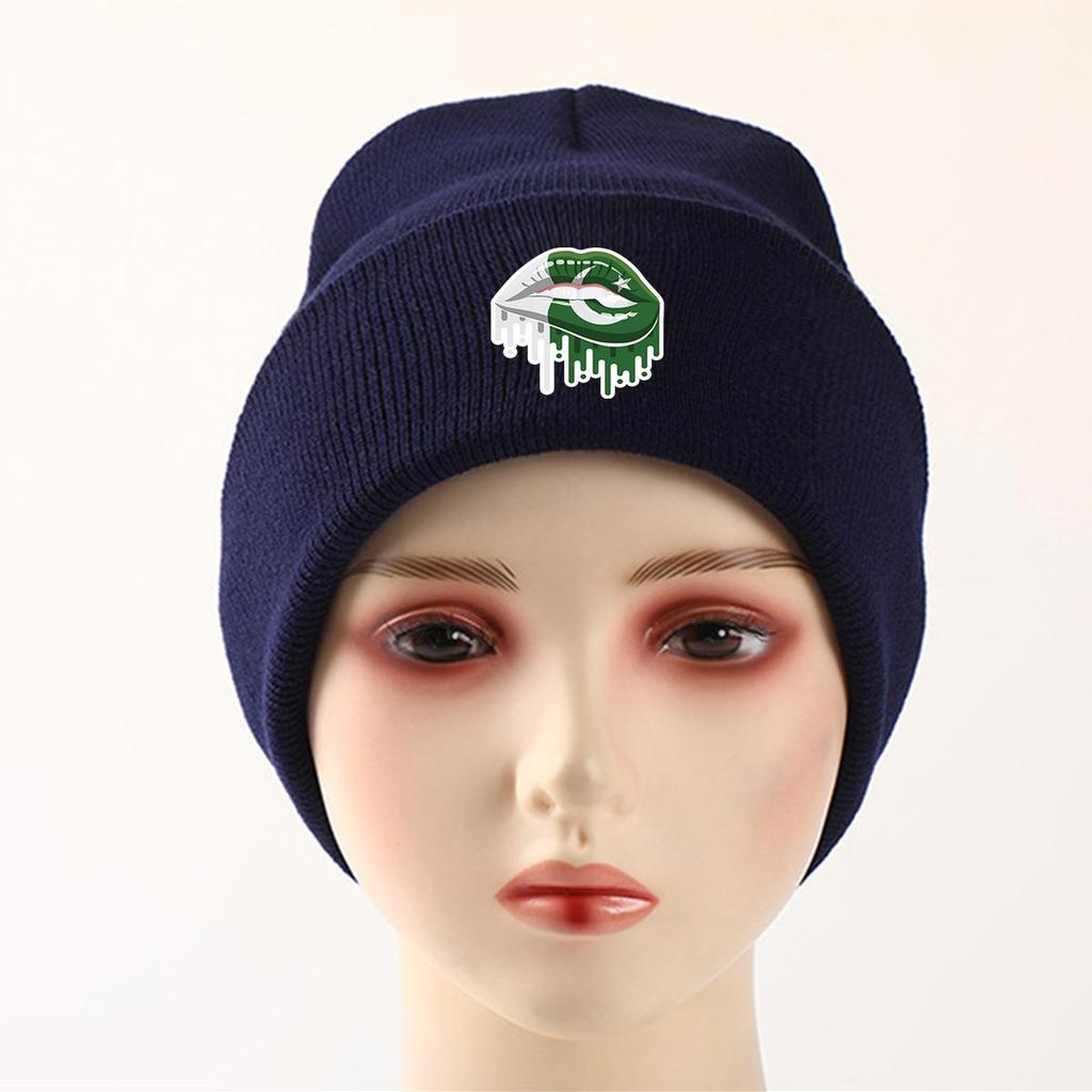 Lip Flag of Pakistan Print Knitted Cap Beanie, Patriotic Skullies Beanies Candy Color Cuff Solid Gorro Knit Hat Beanie