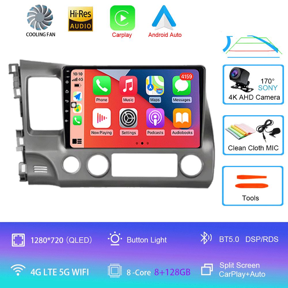 Для Honda Civic 2005 - 2012 2Din 4G Android 14 Автомагнитола Радио Мультимедийный Видеоплеер Навигация GPS Головное Устройство Carplay Монитор