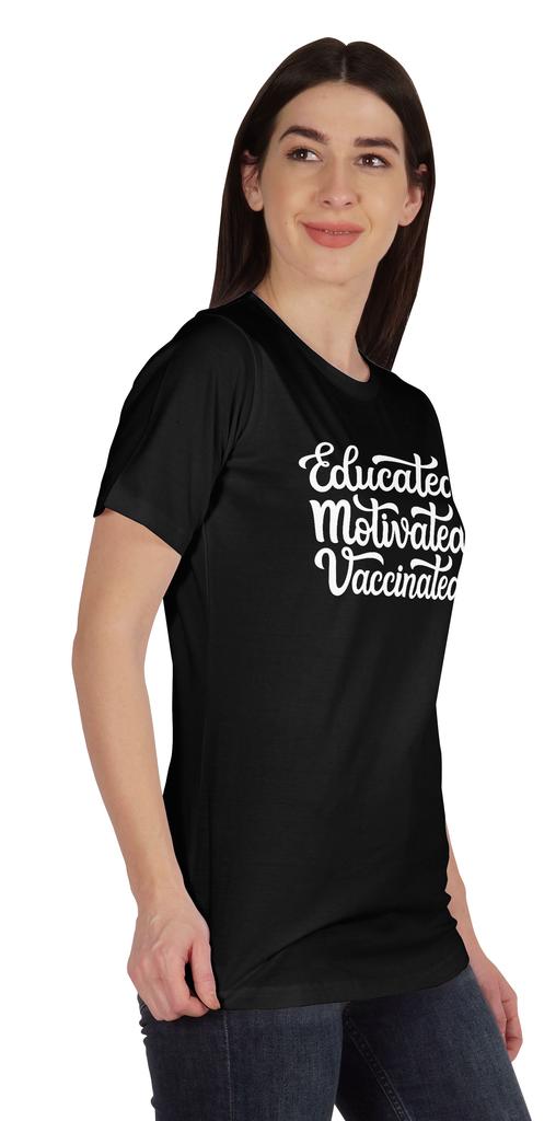 Inkmeso Educated Motivated Vaccinated Funny Pro Vaccine Crew Neck T-shirt For