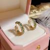 Luxury Green Trapezoid Cubic Zirconia Hoop Earrings for Women Shiny Gold Color Round Earrings Party Jewelry Gifts
