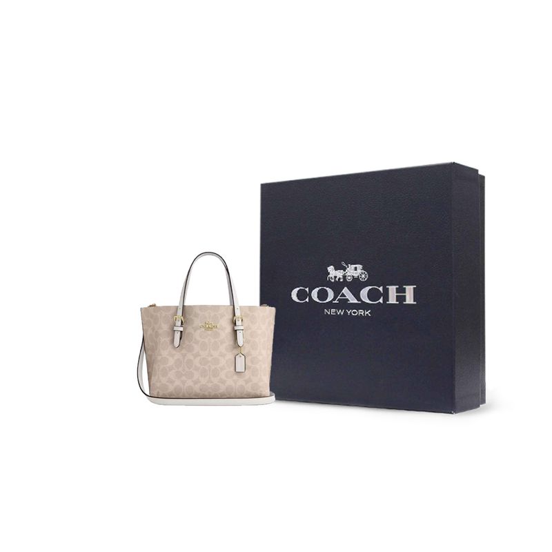 Coach Сумка-тоут Mollie с логотипом бренда, съемным плечевым ремнем, из покрытого холста, сумка для покупок, сумка через плечо, ручная сумка 25 Женская тоут Песочный Меловой CV965-IMXDM