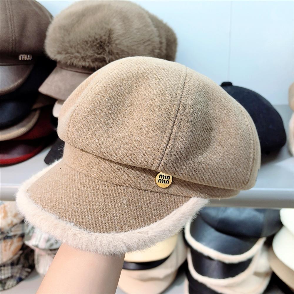 Зимняя модная трикотажная кепка из полиэстера для женщин - 100% полиэстер, теплая, толстая, мягкая, похожая на флис, восьмипанельная кепка, модная повседневная универсальная кепка с кожей