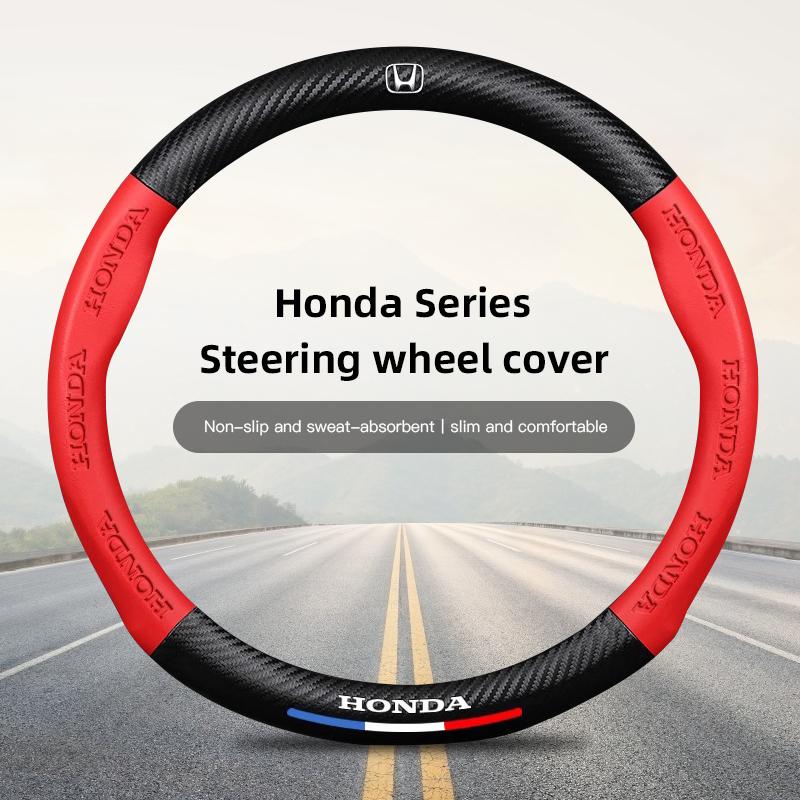 WBV5  38cm Car Carbon Fiber Steering Wheel Cover For Honda Civic FIT CRV Accord Jazz HRV Car Interior Non-slip Steering Wheel Cover