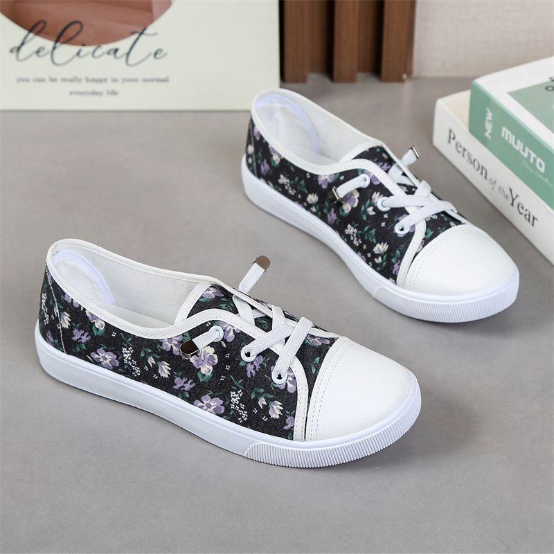 Принтованные кеды на шнуровке женские парусиновые туфли плоские весенне-осенние женские обувные предложения хлопок оригинальный корейский Y2k мода 2025 тренды 39